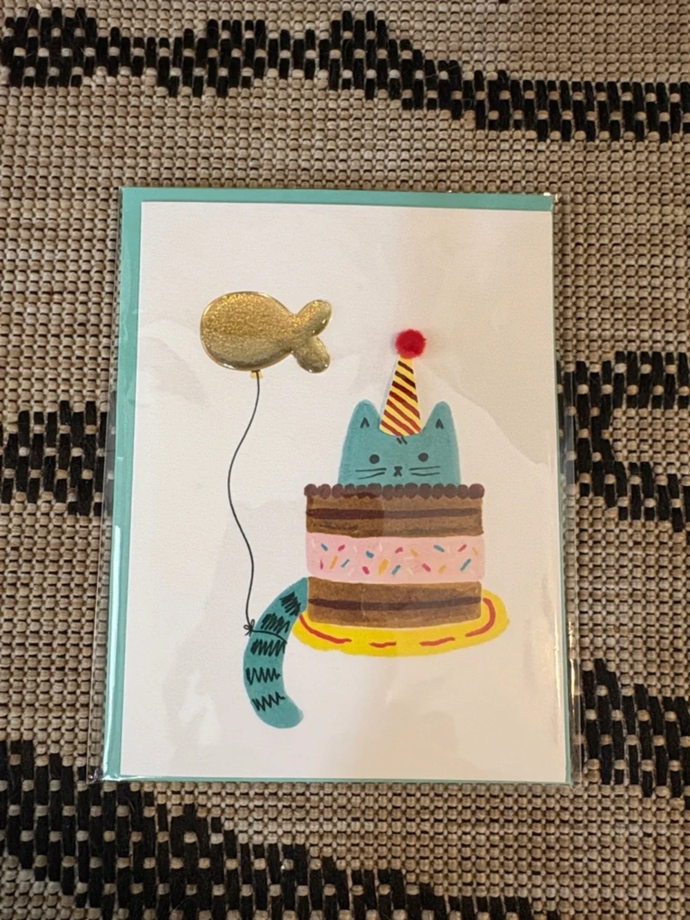 🆕Papyrus Birthday Cat With Fish Balloon Greeting Card